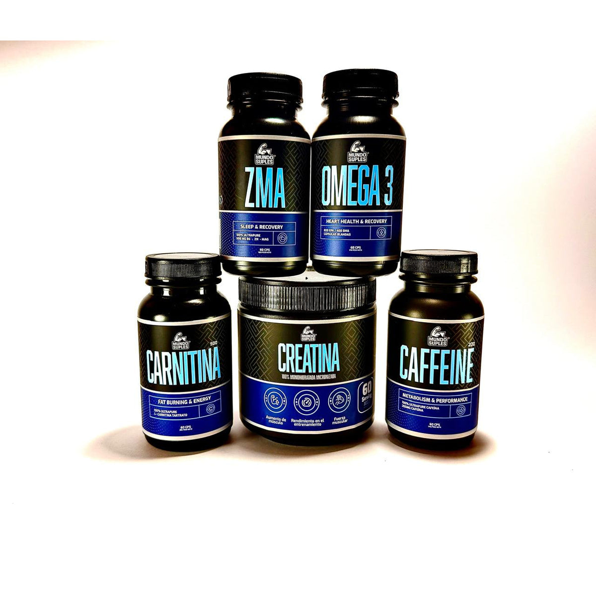 Pack Definición con Fuerza - Creatina + Carnitina + Cafeína + ZMA + Omega 3