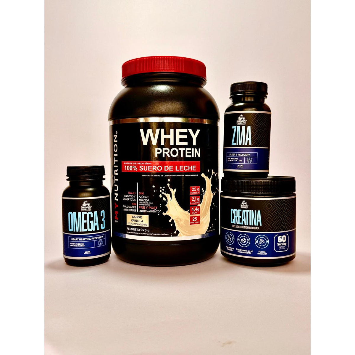 Pack Volumen Completo - Whey Protein + Creatina + ZMA + Omega 3