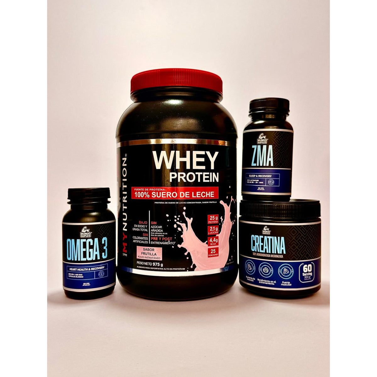 Pack Volumen Completo - Whey Protein + Creatina + ZMA + Omega 3