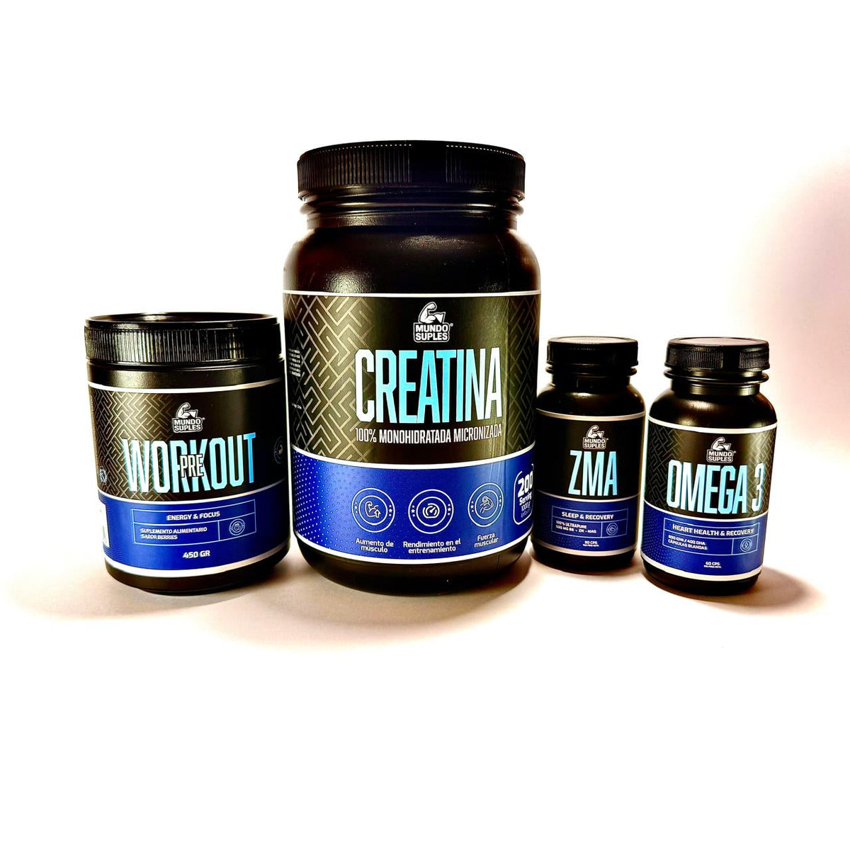 Pack Fuerza Máxima - Creatina 1 kg + Pre Entreno + ZMA + Omega 3