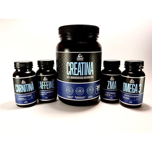 Pack Fuerza y Definición Max - Creatina 1 kg + Carnitina + Cafeína + ZMA + Omega 3