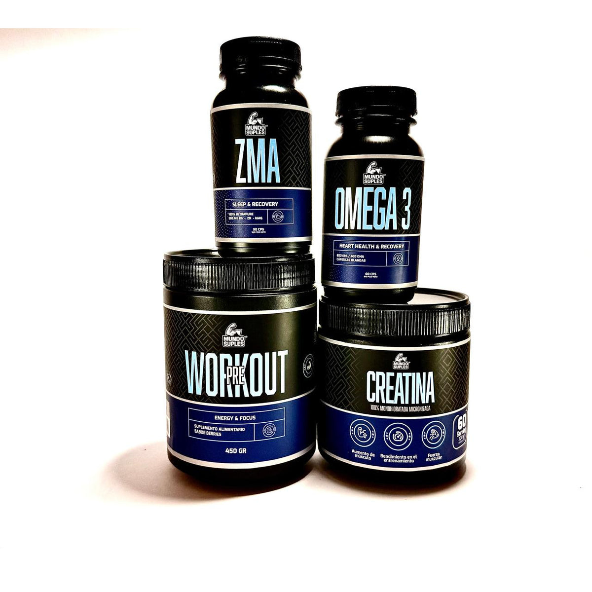 Pack Fuerza y Recuperación - Pre Entreno + Creatina + ZMA + Omega 3