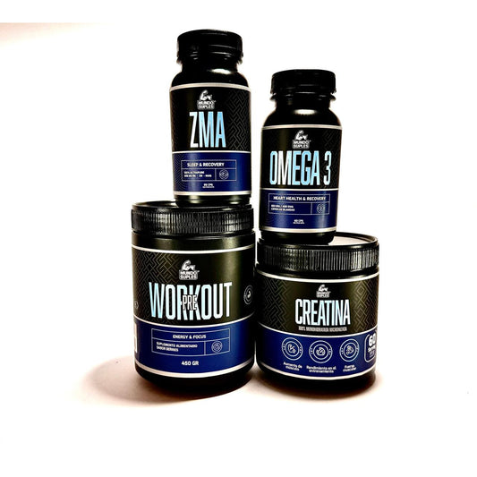 Pack Fuerza y Recuperación - Pre Entreno + Creatina + ZMA + Omega 3